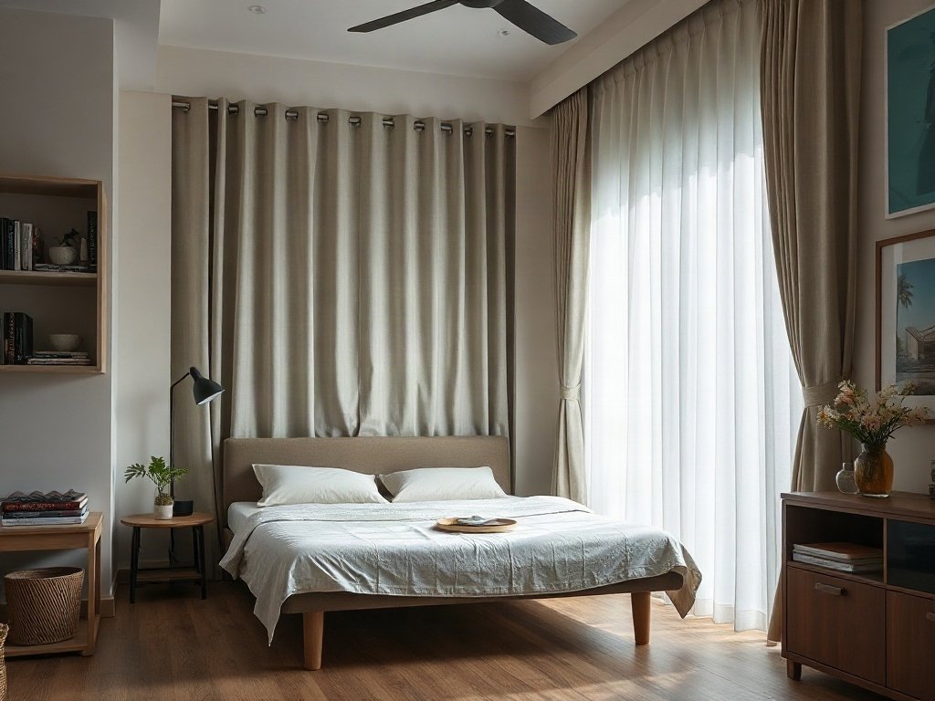 Phong Cách Hiện Đại - mẹo kết hợp giường xếp với rèm che nắng