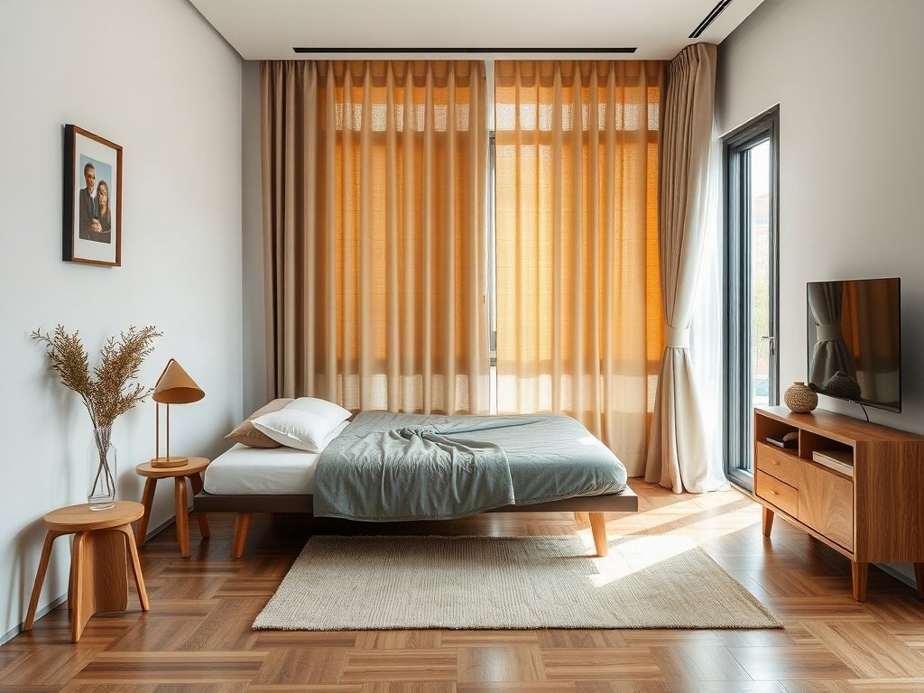 Mẹo 1: Chọn Màu Sắc Hài Hòa - mẹo kết hợp giường xếp với rèm che nắng