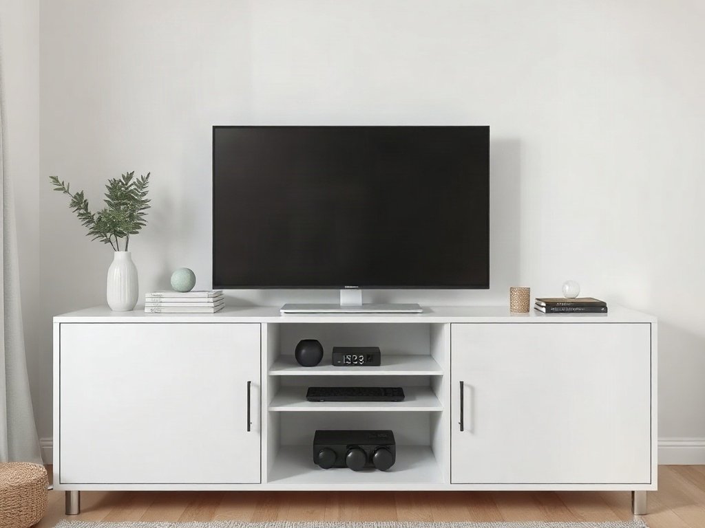 8 Cách Sắp Xếp Đồ Vật Trên Kệ Tivi Thẩm Mỹ 2 Cách 1: Bố trí Tối Giản - cách sắp xếp đồ vật trên kệ tivi thẩm mỹ