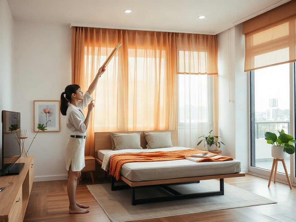 Lựa Chọn Tông Màu Trung Tính - mẹo kết hợp giường xếp với rèm che nắng