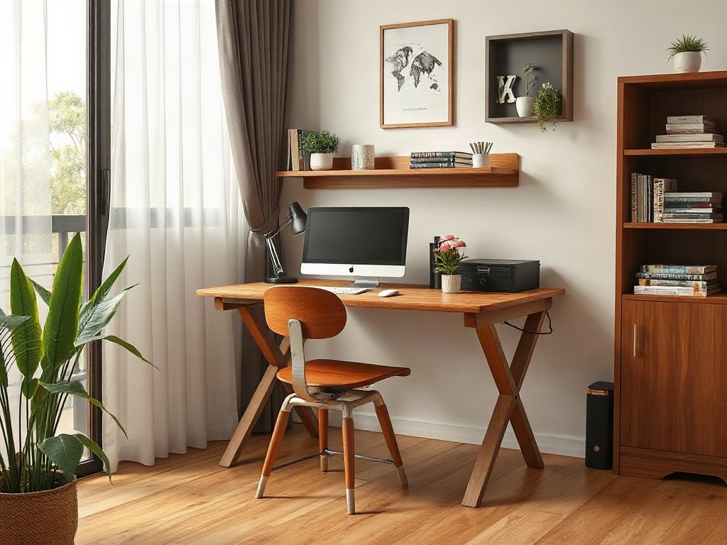 7 Kiểu Bàn Làm Việc Phù Hợp Với Mọi Không Gian 4 Kiểu 2: Bàn làm việc tích hợp kệ - kiểu bàn làm việc phù hợp với mọi không gian