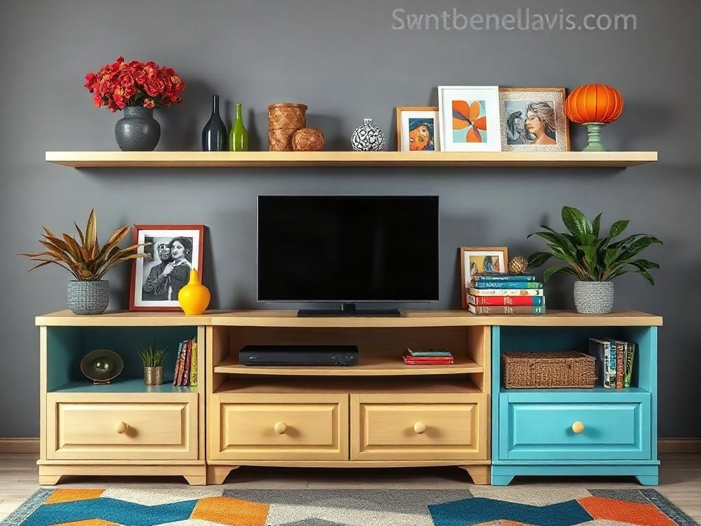 8 Cách Sắp Xếp Đồ Vật Trên Kệ Tivi Thẩm Mỹ 11 Cách 3: Kết Hợp Cây Xanh - cách sắp xếp đồ vật trên kệ tivi thẩm mỹ