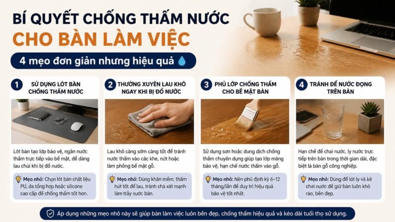 Bí quyết chống thấm nước cho bàn làm việc: 4 mẹo đơn giản nhưng hiệu quả